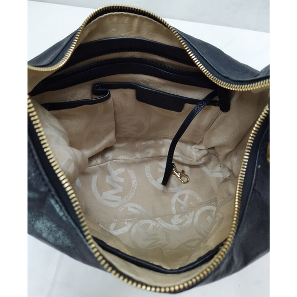 Michael Kors Black Leather Pockets Zipper Closure Hobo Shoulder Bag - Picture 10 of 16
